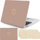 Seorsok Compatible with MacBook Air 13 Inch Case 2020 2019 2018 Release A1932 A2179 M1 A2337 Touch ID, Gold&Cute Heart Pattern Plastic Hard Shell Case with Keyboard Cover,Brown