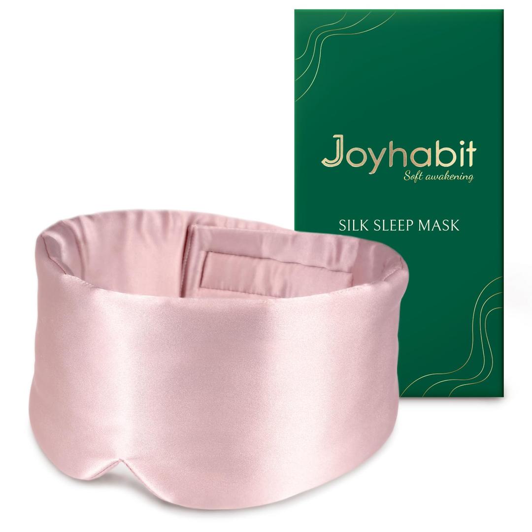 Joyhabit Silk Sleep mask | 100% Mulberry for Women Men Ultra Soft Blackout Eye Cover with Adjustable Band, Breathable No Eye Pressure, Ideal for Sleep, Travel, Naps & Meditation, Lotus Pink