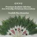 20-Piece Set 24" Artificial Norfolk Pine Branches - Christmas Decorations - Faux Christmas Greenary - Faux Norfolk Pine Stems for DIY Crafts Garland Wreath Home Decor- Free LED String Lights