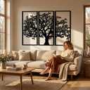 3 Panels Family Tree Metal Wall Decor Tree of Life Metal Wall Art, Home Bedroom Living Room Decor 3D Wall Art 3 Panels Family Tree Metal Wall Decor Modern Decoration (Black, 30"W x 20"H/76x51cm)