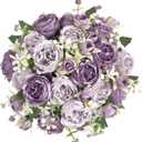 Mkono Peonies Artificial Flowers, Small Silk Flowers for Home Decor Indoor Fake Bouquet Faux Floral Arrangements Dining Table Centerpieces for Kitchen Bridal Wedding Party Decor Purple