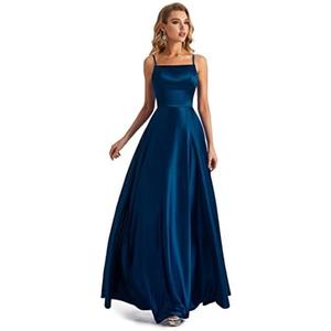 Lecureler Long Satin Spaghetti Strap Prom Dress M