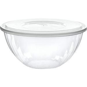 PLASTICPRO Disposable Round Crystal Clear Serving Bowls With Lids - Party Snack or Salad Bowl, Plastic Chip Bowls, Candy Dish (2, 150 OUNCE)