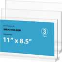 newnewshow Acrylic Sign Holder 11x8.5 Inch 3 Pack Horizontal T Shape Double-Sided Desktop Display Holder. (Optional 8.5x11 8.5x5.5 5x7 Horizontal and Vertical)