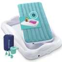 Hiccapop Inflatable Toddler Travel Bed with Safety Bumpers, Misty Blue