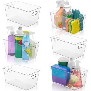Set of 6 Clear Plastic Storage Bins With Handles, Containers To Organize Pantry, Fridge, Cabinet, Kitchen, Countertop, Closet, Cupboard, Home Organization and Storage