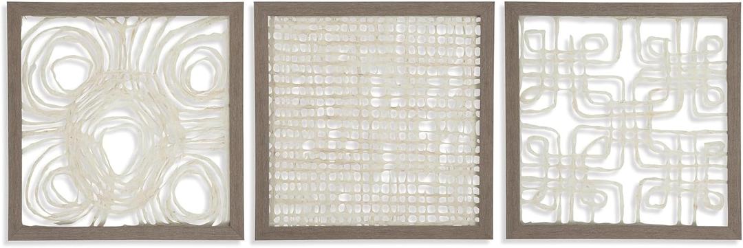 Signature Design by Ashley 3 Piece Odella Abstract Wood Framed Wall Dcor, 20 x 20, Cream & Taupe, 0.8"L x 20"W