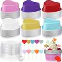 Remerry 320 Pcs 60 Set Mother's Day Heart Shaped Cake Pans, 3.4oz/100ml Heart Shaped Mini Aluminum Foil Bowl with Lids, Flower Petals, Clear Spoon and Topper for Mom Mother Wedding(Multicolor)