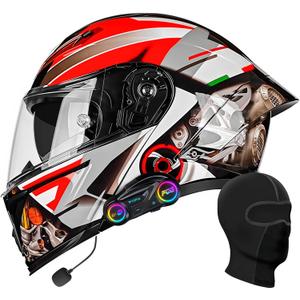 Modular Bluetooth Motorcycle Helmet, DOT Approved | Flip Up Full Face Helmets with Dual Visor, for Adults Men and Women (Black, XXL)