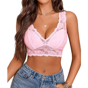 Avidlove Bralettes for Women Lace Bra Longline Bralette Deep V Triangle Sexy Everyday Lingerie Bras Non Padded (Pink) XL