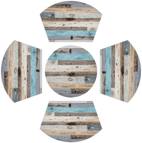 Wood Texture Placemats for Round Tables Set of 5, Wood Wedge Shaped Place Mat With Round Centerpiece Mat Washable Heat Resistant Non-Slip Dining Table Mats for Home Kitchen Indoor Christmas Decoration