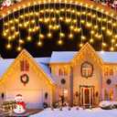 159 FT Christmas Lights Outdoor, 1458 LED Waterproof Outside Christmas Lights Plug in, Timer & Memory, 8 Modes Fairy Lights with 324 Drops for House Eaves Yard Patio Wedding Decorations, Warm White
