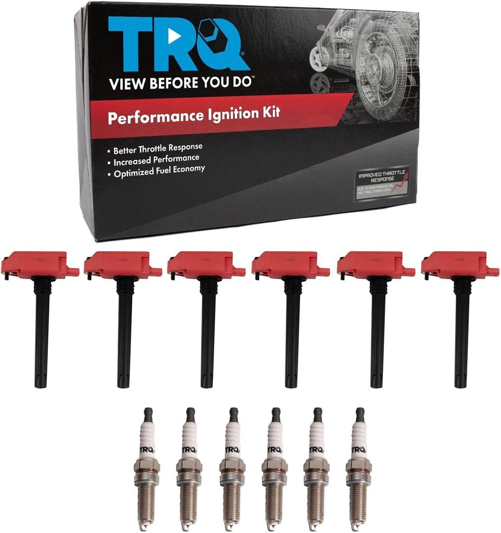 TRQ Ignition Kit Ignition Coil Spark Plugs Compatible with 17-22 Chrysler 16-21 Dodge 16-22 Jeep 19-21 Ram