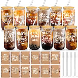 Funnymoom 36 Pcs Nurse Appreciation Gifts Set for Women Thank You Gift with Inspirational A6 Leather Journal 16 oz Glass Cup and Glitter Ballpoint Pen Cna Nurse Week Gifts