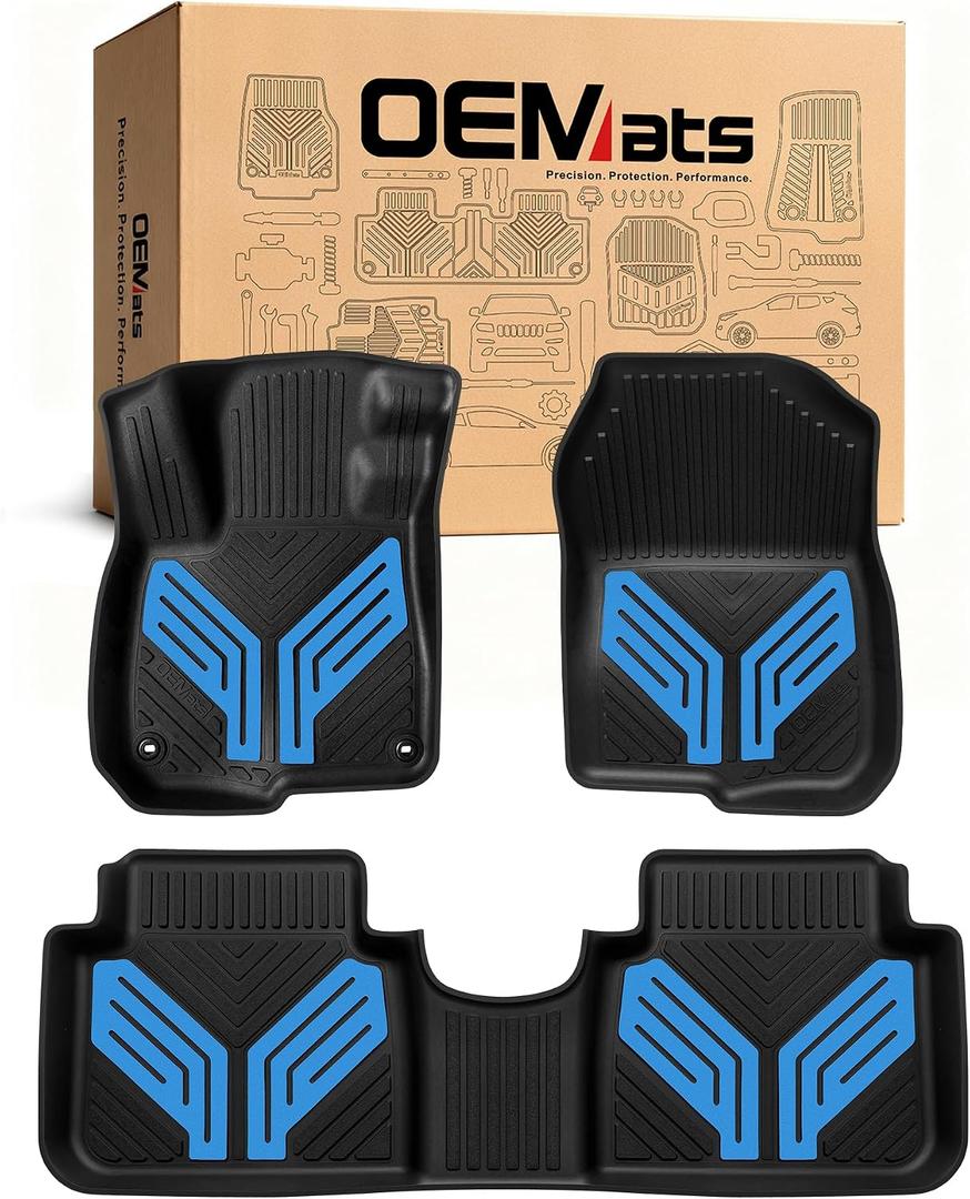 Premium Color TPE Floor Mats Custom Fit for Honda CR-V 2017-2022 (Gasoline & Hybrid CRV), Hydro Blue Wing Design | All-Weather Heavy Duty Car Floor Liners Full Set 1st & 2nd Row