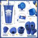 LemonRoad 30 Pcs Class of 2026 Blue Graduation Gift Bulk Congrats Grad PVC Gift Bag and Socks Plastic Tumblers with Lid and Straw Ballpoint Pens Inspirational Notepads Graduation Party Favors