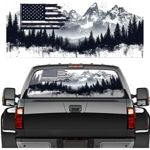 Rear Window Decals for Trucks Flag Mountain Pattern Printing Back Glass Stickers for Trucks Fit Most Pickup Trucks,Car Decal Vinyl Truck Rear Windshield Decal Pattern 15, 66 in x 20 in