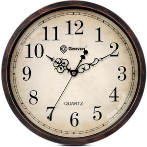 Geevon Retro Silent 12 Inch Wall Clock Non Ticking, Rustic Vintage Clock Quartz Decorative, Battery Operated Wall Clock for Kitchen/Office/Classroom/Bedroom/Living Room Decor