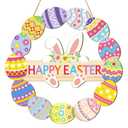 Easter Decorations Easter Door Wreath Hollow Bunny Wooden Spring Sign for Front Door Rabbit Decor with Flower Egg Happy Easter Welcome Hanging for Home Wall Indoor Outdoor Decor 2 Pack