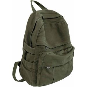 Military Green Canvas Backpack for Women & Men Retro Aesthetic Rucksack Basic Backpack for High School/College Students Travel Laptop Bag