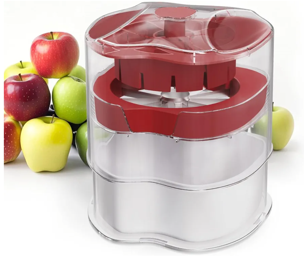 NEW Professional Apple Slicer and Corer 6.42in- Stainless Steel Apple Cutter with 16 Slices, Heavy Duty Design for Large Apples, Thin Slices, Compatible with Pears and Other Fruits（Red)