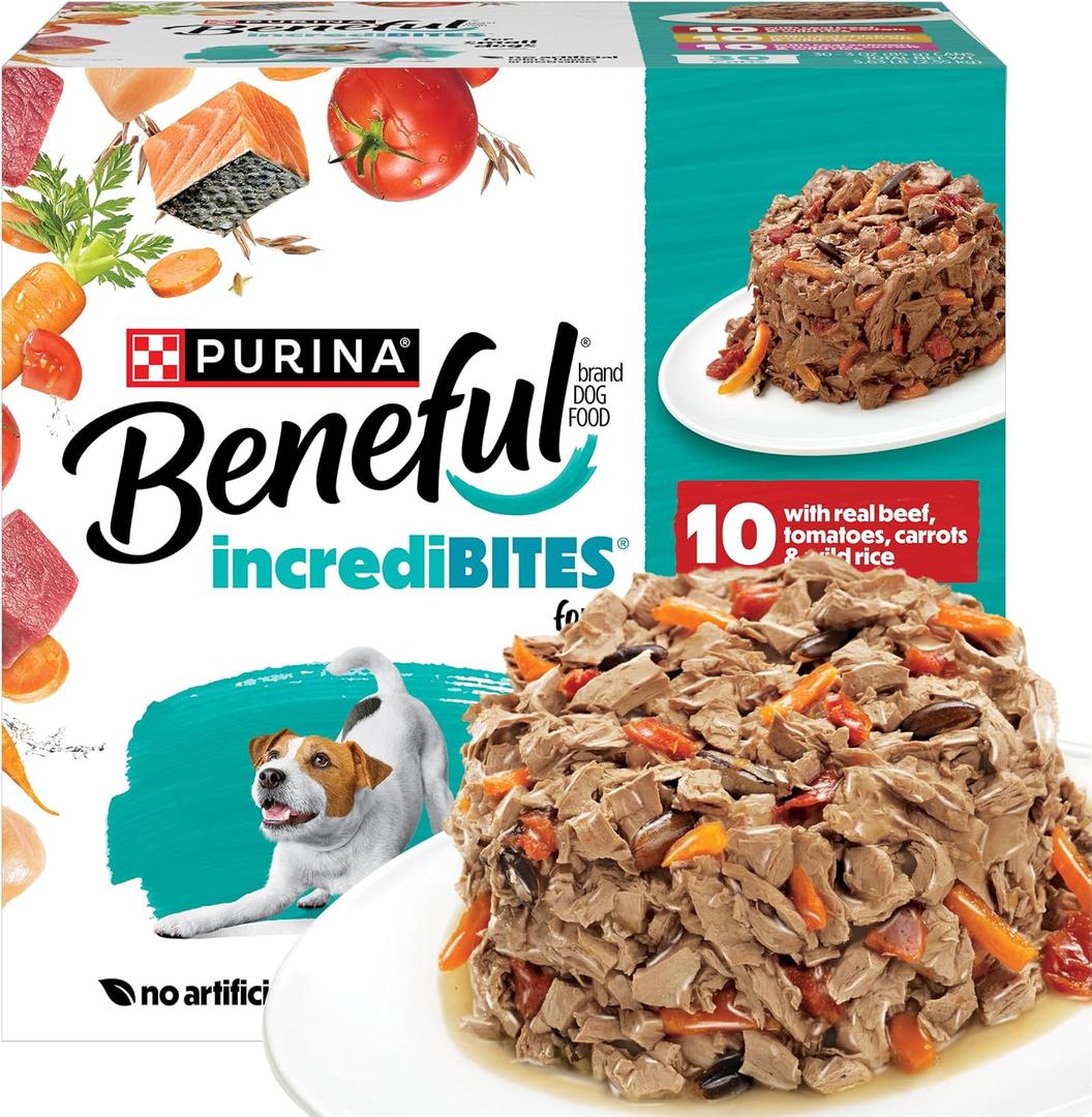 Beneful Purina Small Breed Wet Dog Food Variety Pack, IncrediBites With Real Beef, Chicken and Salmon - (Pack of 30) 3 Oz. Cans (EXP 09/01/27)