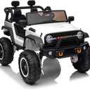 GarveeLife 24V 2 Seaters Kids Ride Truck with Remote Control, 180W Motor 7Ah Battery 20" Seat Electric Ride on CarToy for Toddlers 3+, Shovel,Led Light,Music,Spring Suspension,USB,White