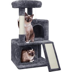 Yaheetech Cat Tree for Indoor Pets, 36in Tower Condo w/Extra Large Perch, Scratching Posts, Board, Dangling Ball, Play Structure for Kittens & Adult Cats (Dark Gray)