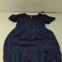 Women Plus Size Summer Casual Flutter Short Sleeve Smocked Midi Swiss Dot Flowy Tiered Dresses (Navy Blue, L)