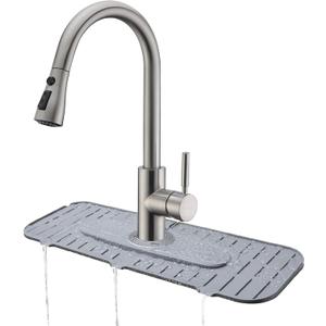 Upgraded Version Silicone Faucet Mat, Kingmall Kitchen Faucet Mat Silicone Faucet Drip Catcher for Kitchen Faucet Drip Catcher, Tailor-Made for Faucets with 1cm(0.4 Inch) Deck PlateLight Grey