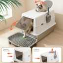 Extra Large Stainless Steel Cat Litter Box with 120° Lid for Multiple Cats, Enclosed Top Entry Litter Box High-Sided Anti-Leak Litter Box, Dog Proof Litter Boxes with Litter Step & Scoop