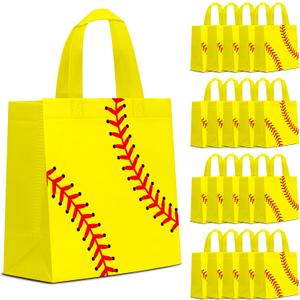 24 PCS Softball Gift Bags Sports Party Favor with Handles Reusable Softball Goodie Snack Favor Bag Non Woven Party Favor Bags for Sports Birthday Supplies, 24 count