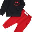 Infant Baby Boy Valentines Day Outfit Funny Long Sleeves Sweatshirt Pant Sets Toddler Boys Clothes Outfits,110