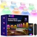 Outdoor Deck Lights 16 Packs, Smart RGBCW Fence Light, 100+ Scene Modes, Dual Lens LED String Lights with APP/Voice/Remote Control, IP65 Waterproof for Halloween Christmas Decor, 105ft White