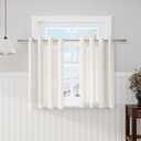 Beige Linen Short Curtains for Small Window 45 Inch Length for Kitchen 2 Panels Set Grommet Linen Textured Cafe Curtain Semi Sheer Light Filtering Neutral Privacy Drapery for Bathroom Basement, 52x45 inch