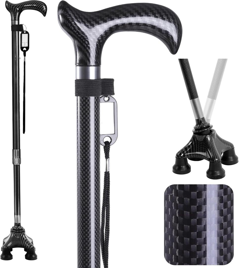 Carbon Fiber Walking Cane for Men and Women - 10 Height-Adjustable, Cane for Seniors Balance, Carbon Fiber Cane Ultralight 0.55 lb, Black Matte, 350 lbs Capacity(Black), One Size