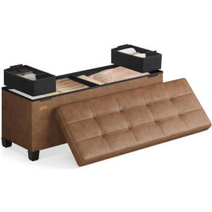 SONGMICS Storage Ottoman, Storage Bench with Legs, 15 x 43.3 x 15.7 Inches, Ottoman Bench, 30 Gal. (112 L), Synthetic Leather, for Living Room, Entryway, Coffee Brown ULSF0514K03