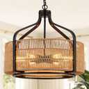 21.8" Black Rattan Farmhouse Chandelier, 6-Light Wicker Fixture
Large Rattan Wicker Chandeliers, Vintage Coastal Drum Style, Ideal for Dining Room, Living Room, Bedroom, Adjustable Height