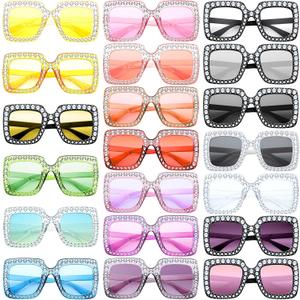 Chumia 20 Pairs Rhinestone Sunglasses Bling Crystal Sunglasses 70s Glitter Disco Glasses Retro Glasses for Women Girls (Multicolor)
