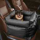 FUNNYFUZZY Leather Dog Car Seat for Small  Medium Sized Dogs Up to 35lbs, Waterproof and Washable Dog Booster Seat Car Bed for Travel and Home,Portable and Safety(Black)