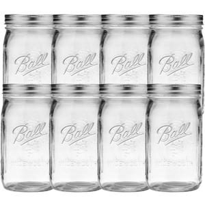 Ball Wide Mouth Glass Mason Jars with Lids and Bands, Used for Canning, Pickling, Juice, Jam, Jelly, Quart Size 32 Ounce (Pack of 6)