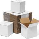 Mefleet 4x4x4" Shipping Boxes 50 Pack - Small Corrugated Cardboard Square Mug Mailing Box Packaging for Small Business - White Mailer Packing Supplies