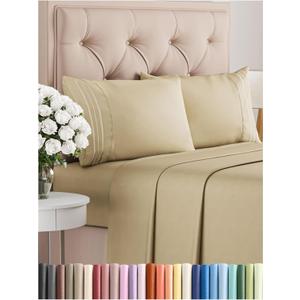 Cal King Size 4 Piece Sheet Set - Comfy Breathable & Cooling Bed Sheets Set - Hotel Luxury Bedding for Women, Men, Kids, Teens, Boys & Girls - Deep Pockets, Ultra-Soft, Wrinkle Free - Oeko-Tex - Beige