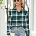 LOMON Womens Long Sleeve Button Down Shirts Casual Loose Fit Cotton Collared Blouses (Green, L)