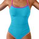 Eomenie Women's One Piece Swimsuit Tummy Control Slimming Bathing Suit Ruched Swimwear Tie Back Shell Stitch Swim Suit, M