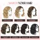 Finler 11 Inch Hair Topper for Women with Thinning Hair,Wavy Clip-In Wig Topper with Curtain Bangs, Synthetic Hairpiece for Daily Wear(Dark Brown with Highlights)