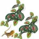 kathson 2 PCS Reptile Corner Branch Resin Snake Climbing Accessories with Leaves Terrarium Plant Decoration with Suction Cup Lizard Plant Ornament for Frog Bearded Dragon Gecko Spider Climbing (Green With Red)