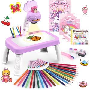 Drawing Projector for Kids,Arts and Crafts for Kids,Include Drawing Board,Crayons,Coloring Book,Stickers etc,Kids Toys for Age 3-5 Year Old Girls Christmas & Birthday Gifts (Mermaid Drawing Kit)