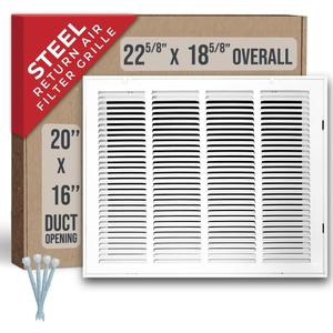 Fits 20x16 Duct Opening | Steel Return Air Filter Grille by Handua [Removable Door] for 1-inch Filters | Vent Cover Grill | White | HVAC Cold Air Intake Grille | Out Dim: 22 5/8"W X 18 5/8"H