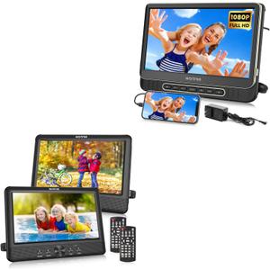 WONNIE 10.5" Two Car DVD Players Dual Screen and WONNIE 12" Portable DVD Player Support 1080P/MP4 Video Bundle